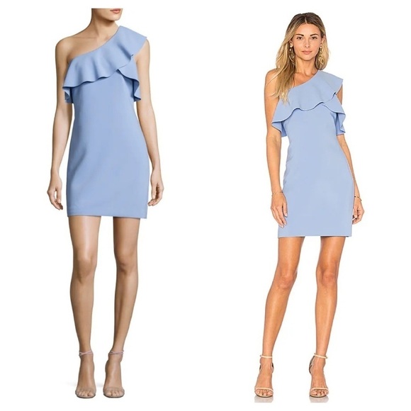 Elizabeth & James / jerard one shoulder ponte ruffle dress in bluebell 0 - Picture 1 of 7
